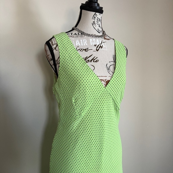 Tessuti vintage sleeveless green with black polka dot midi wedding guest dress - Picture 3 of 9